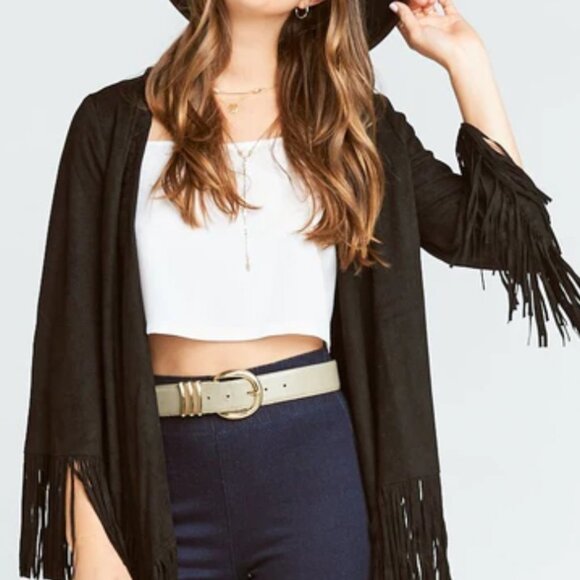 Show Me Your Mumu Marfa Fringe Jacket in Black Faux Suede - Picture 2 of 9